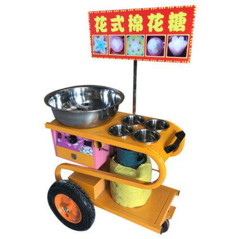 Commercial Cotton Candy Cart - รถเข็นขายขนมสายไหมสแตนเลสแบบเคลื่อนที่สำหรับงานเทศกาล ตลาดนัด คีออสก์ ร้านขนมเช่า