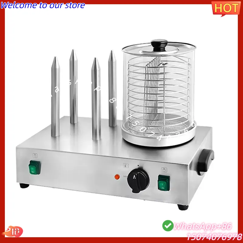 Hot Dog Roller Grill Commercial - เครื่องทำฮอทดอกไฟฟ้าแบบอัตโนมัติ รุ่นปี 2026 พร้อมเครื่องนึ่งขนมปังและเครื่องย่างไส้กรอก สำหรับใช้ในเชิงพาณิชย์ พร้อมถาดขนมปัง