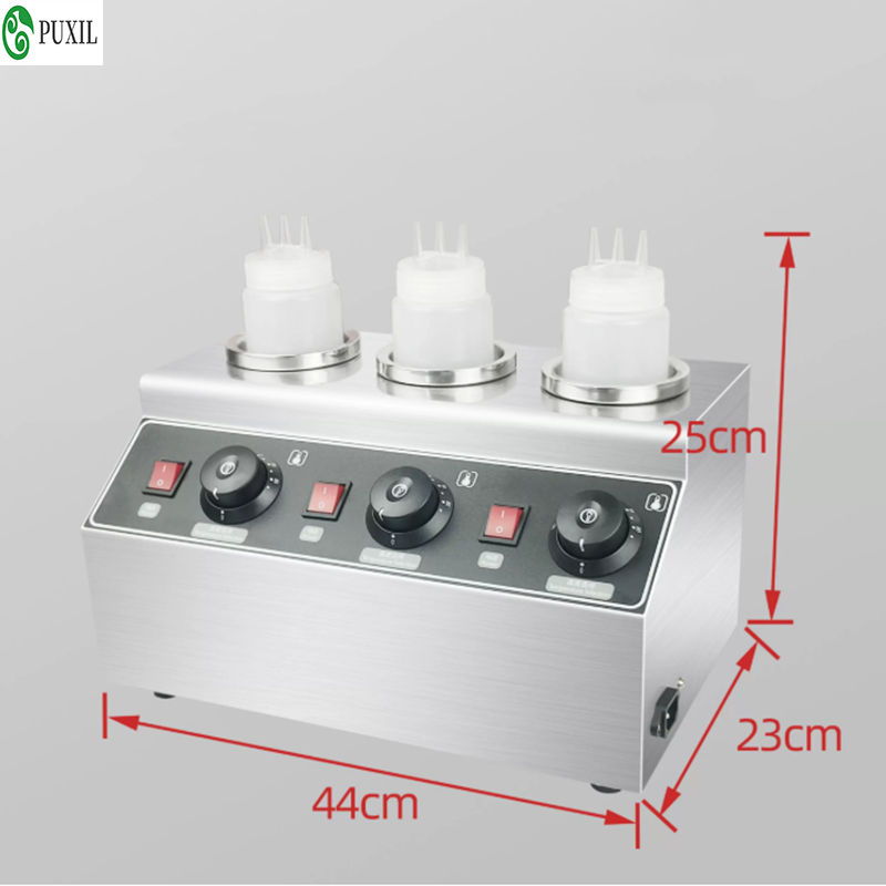 Commercial Nacho Cheese Warmer Dispenser - เครื่องอุ่นซอสสำหรับนาโชส์เชิงพาณิชย์ 110/220V พร้อมที่จ่ายซอสไฟฟ้า 2 ขวด และเครื่องจ่ายชีสสแตนเลส