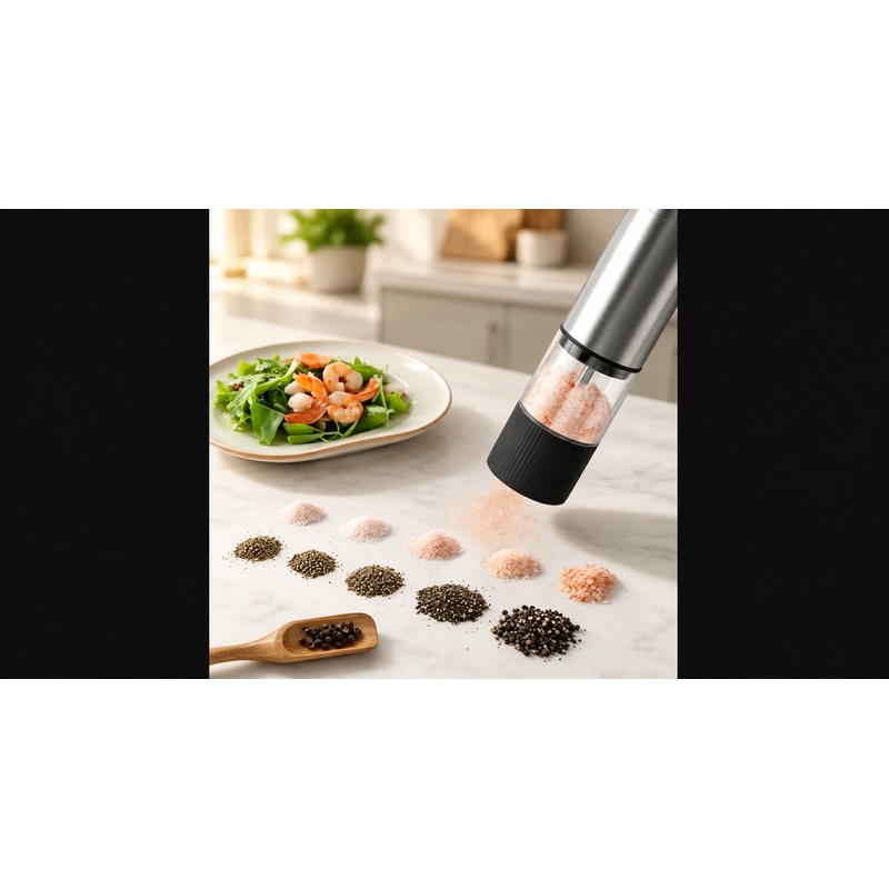 Popcorn Seasoning Salt Butter - เครื่องบดเกลือและพริกไทยแบบไฟฟ้า ชาร์จด้วย USB บดอัตโนมัติ ปรับความละเอียดได้ เหมาะสำหรับใช้ในครัวเรือน