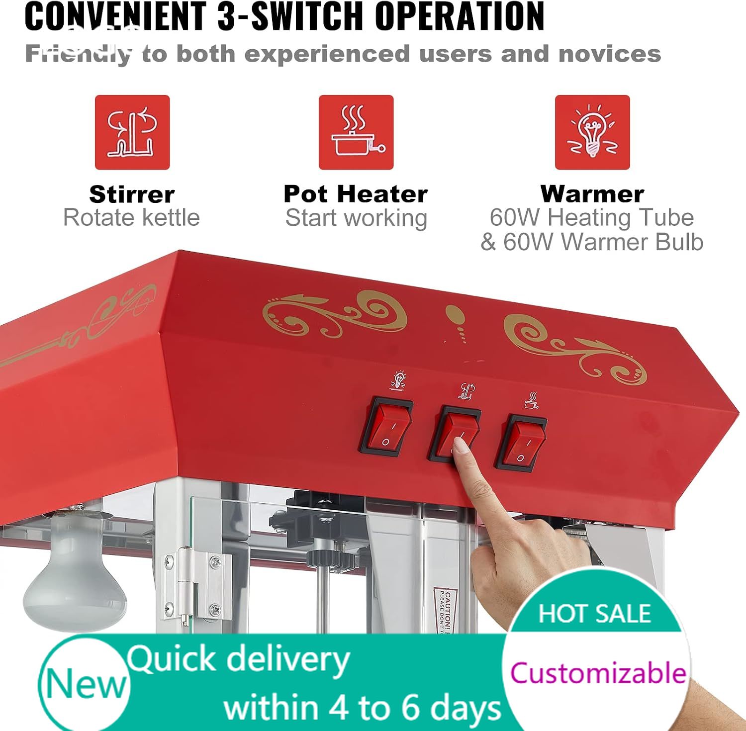 Commercial Popcorn Machine 8Oz Kettle - เครื่องทำป๊อปคอร์นเชิงพาณิชย์, หม้อขนาด 8 ออนซ์, เครื่องทำป๊อปคอร์นแบบตั้งโต๊ะ 850