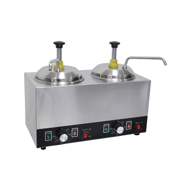 Commercial Nacho Cheese Warmer Dispenser - เครื่องอุ่นชีสไฟฟ้าแบบ 2 หม้อ สแตนเลส สำหรับร้านอาหาร ใช้สำหรับซอสเผ็ด