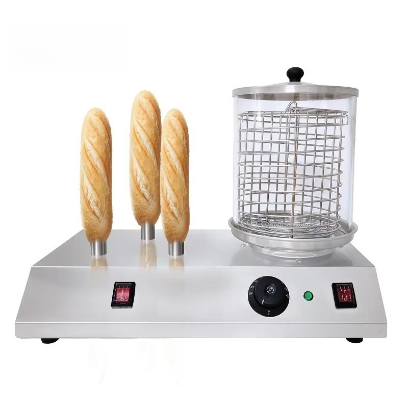 Hot Dog Roller Grill Commercial - เครื่องย่างฮอทดอกแบบลูกกลิ้งสแตนเลส พร้อมอุปกรณ์อุ่นขนมปัง เครื่องทำไส้กรอกไฟฟ้าสำหรับใช้ในงานจัดเลี้ยง
