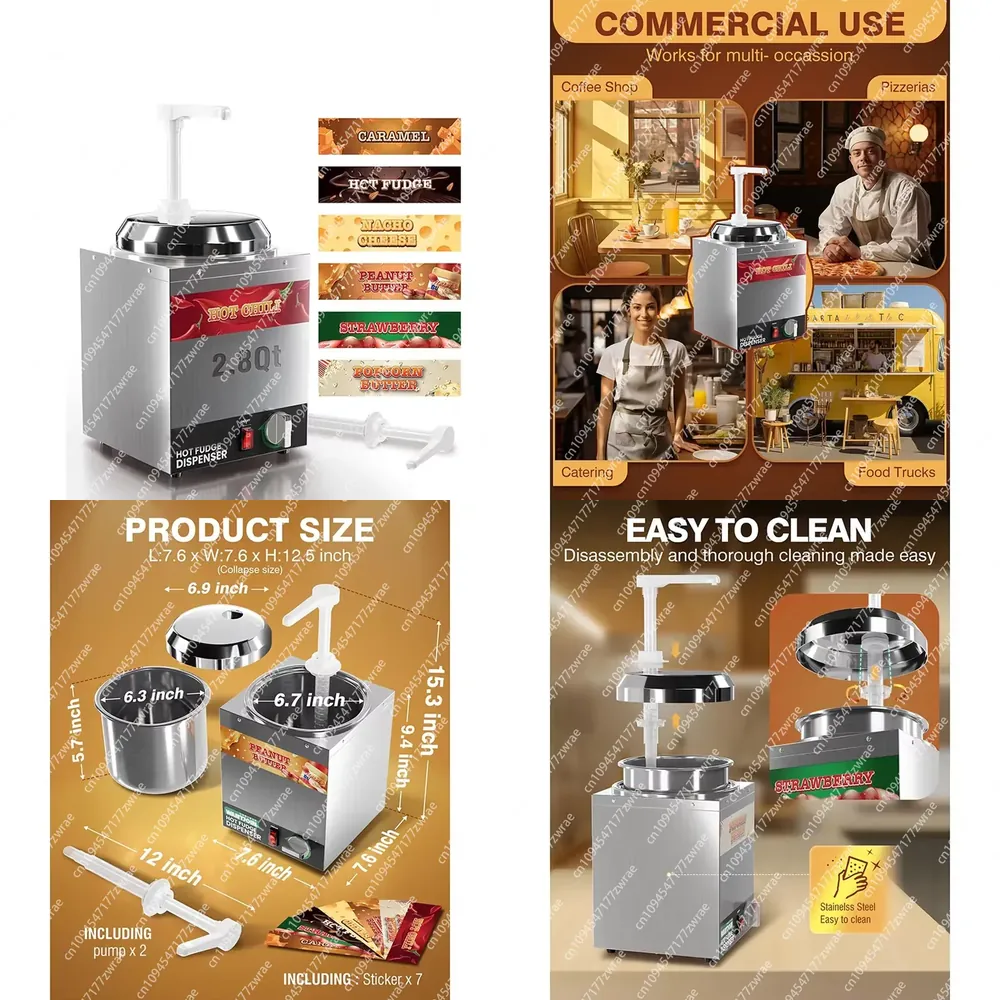 Commercial Nacho Cheese Warmer Dispenser - เครื่องทำช็อกโกแลตร้อนและซอสไฟฟ้าขนาด 2.8 ควอร์ต พร้อมเครื่องอุ่นชีสแบบนาโช่ ทำจากสแตนเลส เป็นมิตรกับสิ่งแวดล้อม