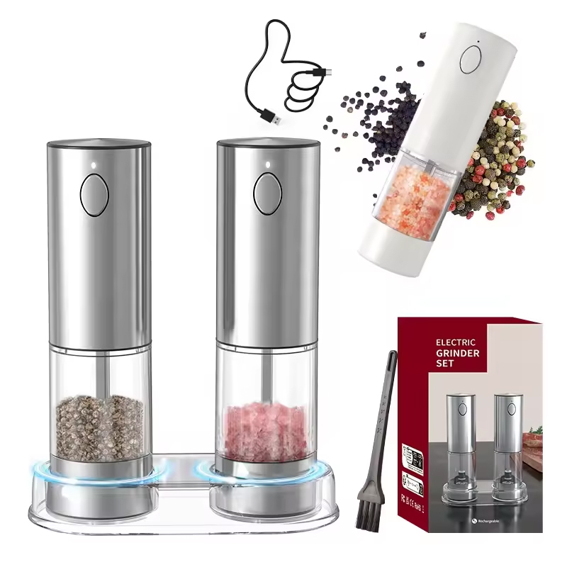 Popcorn Seasoning Salt Butter - 1/2 ชิ้นเครื่องบดพริกไทยอัตโนมัติเครื่องบดเกลือและพริกไทย USB ชาร์จปรับความหยาบเครื่องเทศมิลล์สําหรับเครื่องมือห้องครัว