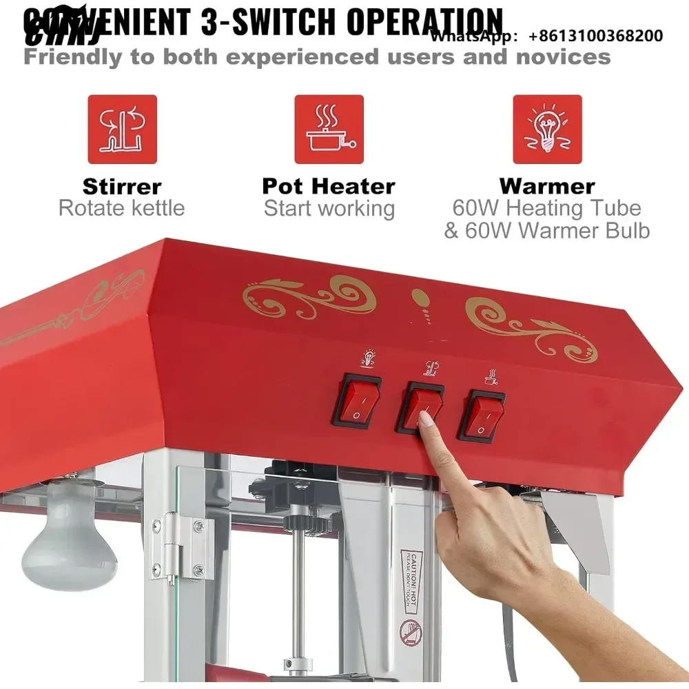 Commercial Popcorn Machine 8Oz Kettle - เครื่องทำป๊อปคอร์นเชิงพาณิชย์, หม้อขนาด 8 ออนซ์, เครื่องทำป๊อปคอร์นแบบตั้งโต๊ะ 850
