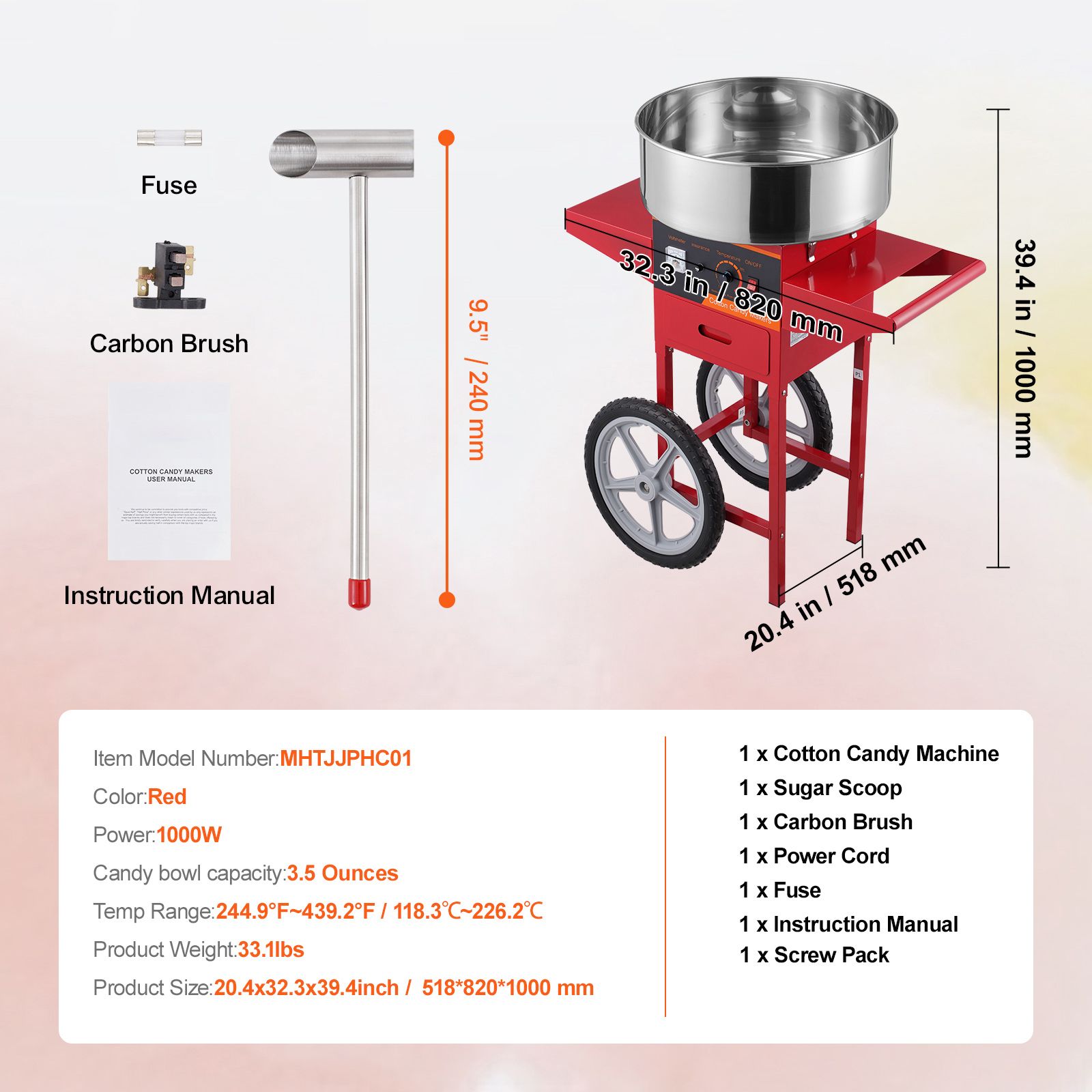 เครื่องทำสายไหมไฟฟ้าพร้อมรถเข็ - Commercial Cotton Candy Cart บทวิจารณ์และราคา