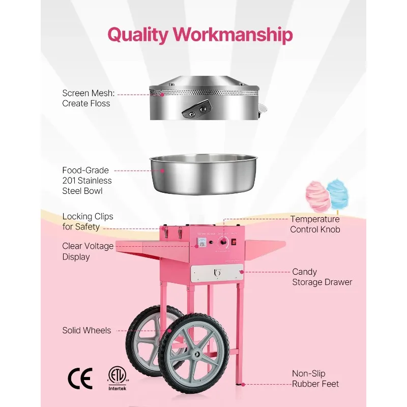 【พรีเมียม】เครื่องทำสายไหมไฟฟ้า - Commercial Cotton Candy Cart บทวิจารณ์และราคา