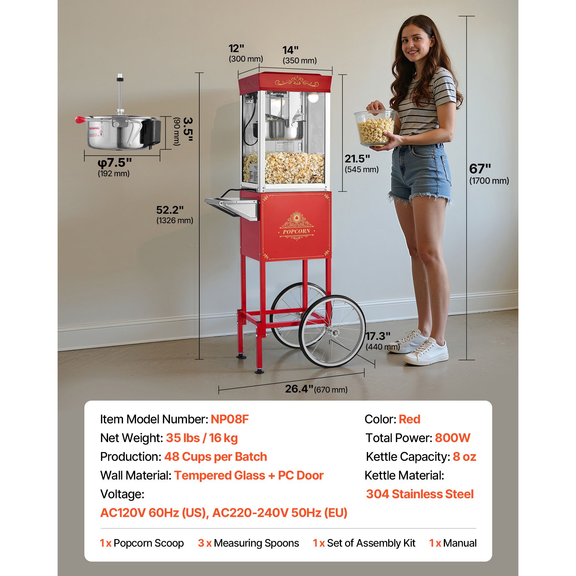 เครื่องทำป๊อปคอร์นแบบมีรถเข็น, - Commercial Popcorn Machine 8Oz Kettle บทวิจารณ์และราคา