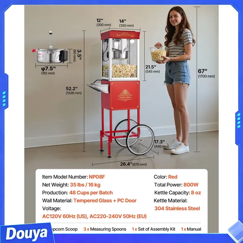 เครื่องทำป๊อปคอร์นพร้อมรถเข็น, - Commercial Popcorn Machine 8Oz Kettle บทวิจารณ์และราคา